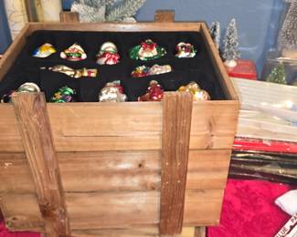 Christmas Ornaments in a Wooden Box