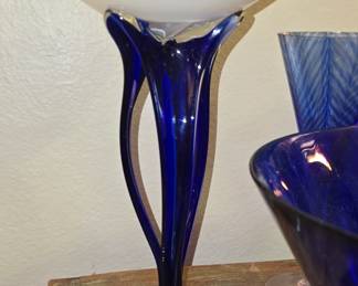 Art Glass Colbalt Blue and White Vase