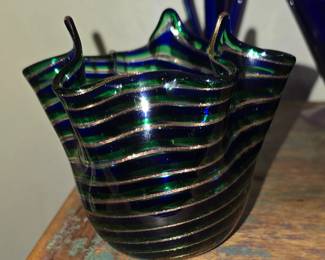 Hand Blown Art Glass Vase with Gold Flakes