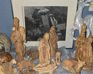Hand Carved Wooden Nativity Scene