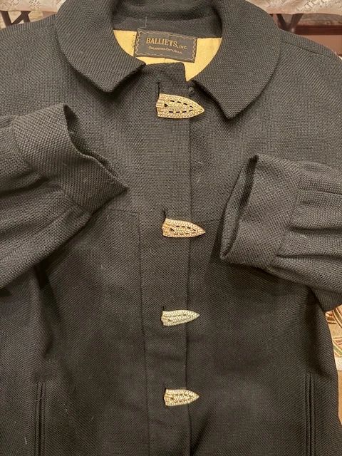 Black Evening Coat and GORGEOUS Rhinestone and Gold Antique Buttons