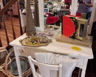 Antique Ladies Dressing Table, Mirror, and Chair