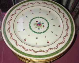 Haviland Limoges Vieux Paris vert green Tiffany set of 12 dinner plates 