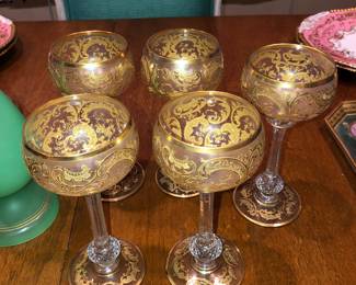 The other 5 of set of set of 10 exquisite etched & gilt stems 