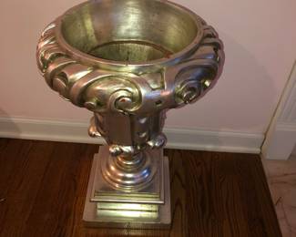 Carved wood floor urn