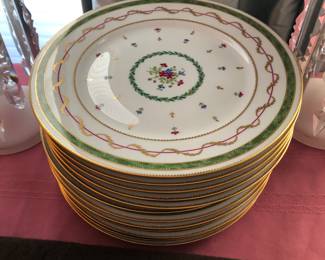 Haviland Limoges Vieux Paris vert green Tiffany set of 12 dinner plates