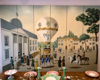 6 panel hand painted screen 96” tall x 10’ long ca. 1970