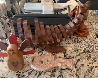 Small wooden turkey?
metal cornucopia and miscellaneous decorative items shown in photo