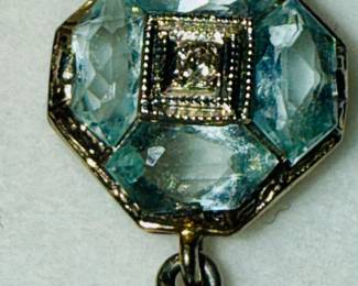 Art Deco aquamarine 14 karat filigree pendant.