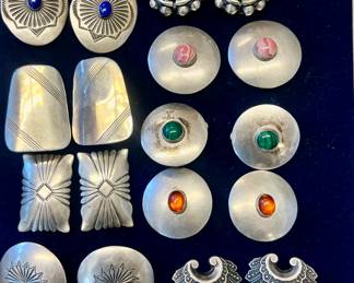 Various Navajo Sterling silver clip earrings.