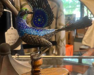 Sterling enamel Asian bird set w coral and turquoise.