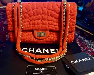 A fine Chanel 2.55 Double Flap Orange Canvas Shoulder Bag