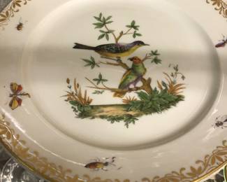 Set of 12 exquisite French hand painted birds & insects dishes made by Au Vase Etrusque 