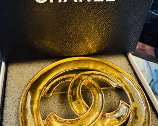 Circa 1994. Chanel,  Collection by Karl Lagerfeld Gold Plated Hammered CC logo pin. 