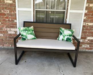 Outdoor bench with cushion & pillows