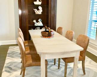 OKA Dining Table w/6 Leather Side Chairs 