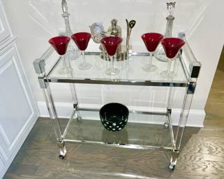 Acrylic & Glass & Chrome Bar Cart 