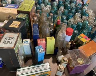 Old soda bottles, Avon bottles
