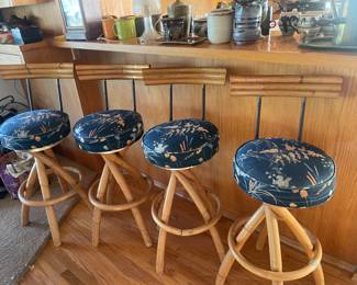 PAUL FRANKL, MCM Tiki Twisted & Swivel Bar stools set of 4