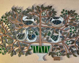  RAUL CORONEL Wall plaque,1960's  glazed & unglazed stoneware, ‘ Tree of Life’, excellent condition. 72"L x32"H