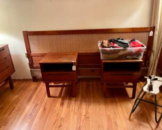Nils Jonsson headboard & bedside tables( one as-is). 
1960 ‘s 5 pcs set sold separately. 