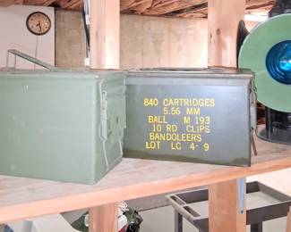 Ammo boxes and railroad lantern