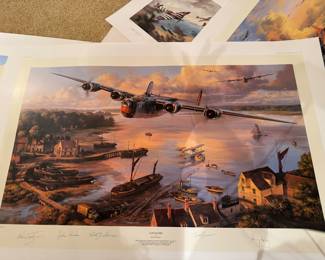 Several signed airplane prints signed by Nicolas Trudgian and other noted military men associated with this art