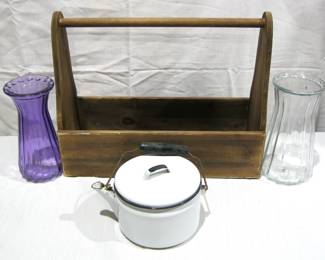 Wooden Tool / Craft Box & Vases