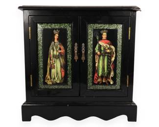Modern Chinese Black Lacquer Decorative Cabinet with Historical Figures