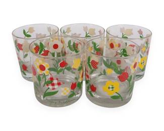 A Set of Six Vintage Floral-Decorated Glass Tumblers, Designed by Genyo Ariki