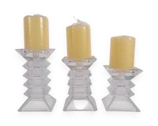Three Shannon Crystal 'Zorro' 24% Lead Crystal Pillar Candle Holders