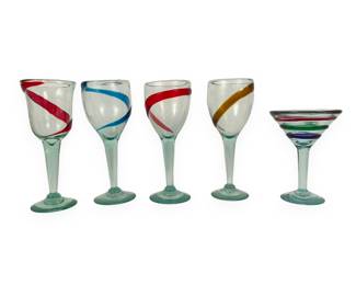 A Set of Five Pier 1 Swirline Hand-Blown Glass Stemware