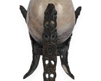 A Two-Toned Stone Shiva Linga from the Narmada River on a Metal Stand