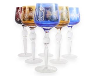 A Set of Six Bohemian Cut to Clear Crystal Goblets