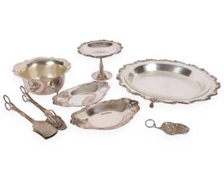 A Collection of Seven Rococo Revival Style Silverplate Serving Items