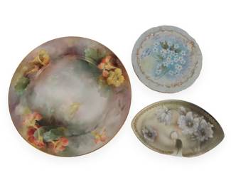 A Group of Three Late 19th/Early 20th Century Hand-Painted Floral Porcelain Wares