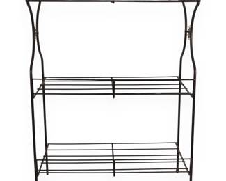 A Mid-Century Modern Three-Tier Metal Plant Stand with Starburst Accents