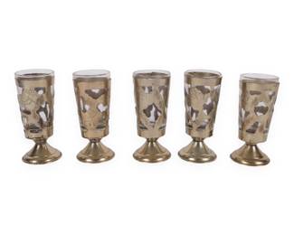 A Set of Five Taxco Mexico Sterling Silver Cordial Glasses