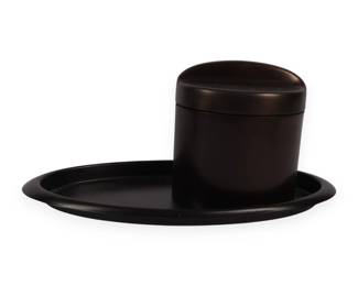 A Modern Black Two-Piece Lidded Container and Tray