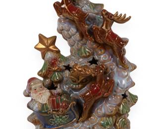 Kirklands Potter's Garden Ceramic Christmas Tree Night Light with Santa and Reindeer