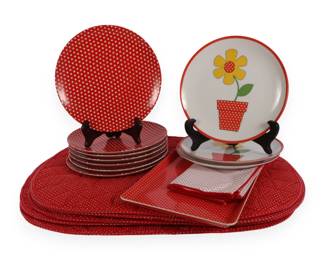 A Fitz & Floyd Swiss Polka Dot Dinnerware and Serving Set