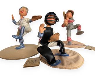Three Annalee Dolls, Baseball Players (Pitcher, Catcher, Batter), 1992/1993