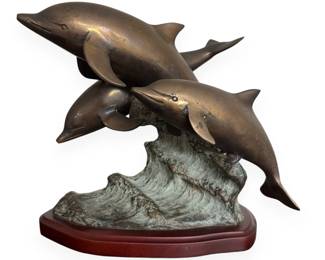 San Pacific International (SPI) Bronze Sculpture of Three Dolphins