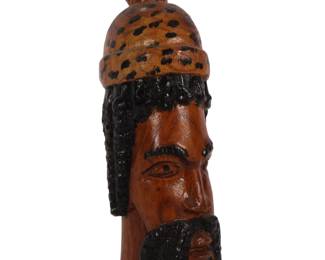 Vintage Hand Carved Jamaican Rastafarian Folk Art Wood Bust