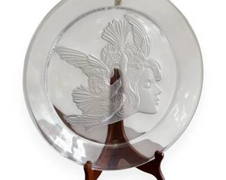 A Pair of Luciana Roselli for Lalique Style 'Woman with Birds' and Ungana Sasaki Crystal Plates