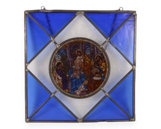 A Leaded Stained Glass Panel Depicting the Adoration of the Magi