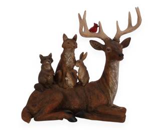Polyresin Reindeer with Woodland Friends Sculpture