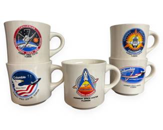 A Group of Vintage NASA Space Shuttle Souvenir Mugs, Kennedy Space Center, circa 1980s