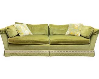 Mid-Century Style Chartreuse Green Velvet Sofa with Skirt Base
