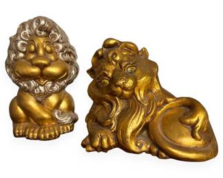 A Pair of Kay Finch for Freeman & McFarlin California Pottery Gilt Lion Figures